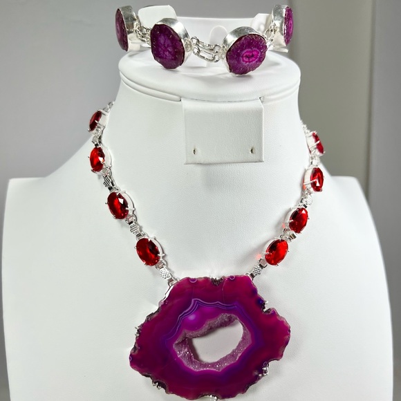 Pink Purple Solar Quartz Garnet Large Gemstone Necklace ONLY w/ Natural Cracking - Picture 3 of 11